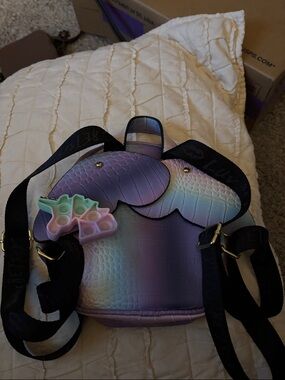 Betsey Johnson Pastel Rainbow Iridescent Unicorn Backpack Purse